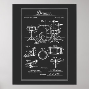 Poster Plan d'un ensemble de batterie vintage