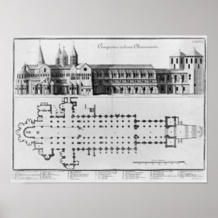 Poster Plan et altitude d'abbaye de Cluny