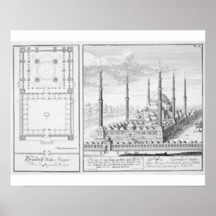 Poster Plan et vue sur la Mosquée Bleue (1609-16), constr