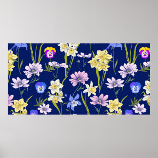 Poster Plan motif fleuri sans couture avec fleurs en vi