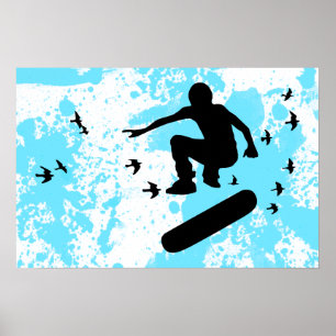 Poster planche à roulettes avec des oiseaux