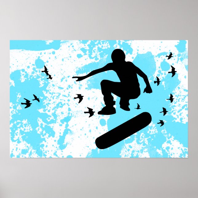 Poster planche à roulettes avec oiseaux (Devant)