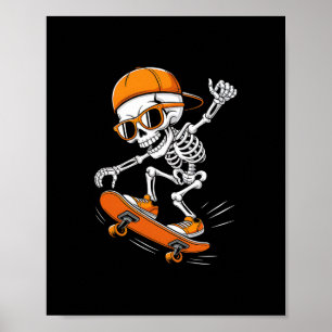 Poster Planche à roulettes squelette d'Halloween drôle de