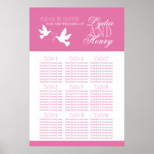 Poster Planche blanche mariage plan de table assise rose