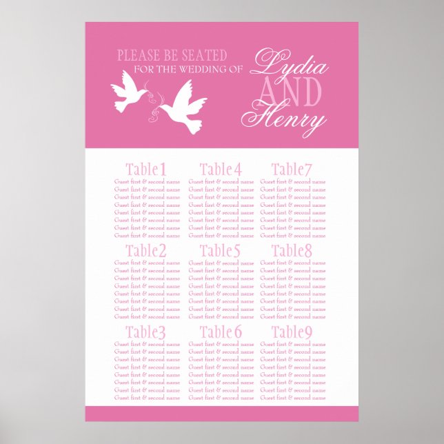 Poster Planche blanche mariage plan de table assise rose  (Devant)