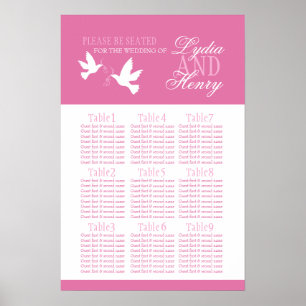 Poster Planche blanche mariage plan de table assise rose