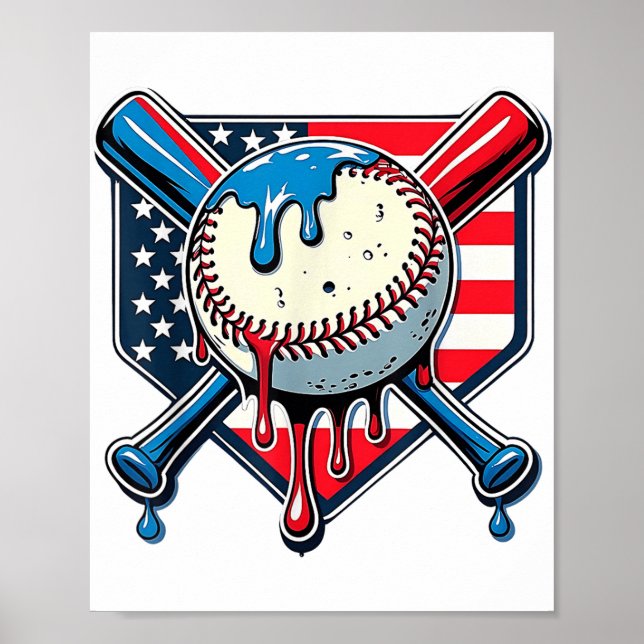 Poster Planche de baseball Boy Crème de glace Patriotique (Devant)