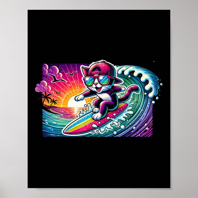 Poster Planche de surf Chat Surf Fun Long Board Cadeau po (Devant)