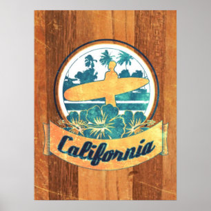 Poster Planche de surf de la Californie