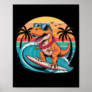 Poster Planche de surf dinosaure drôle plage été surfant 