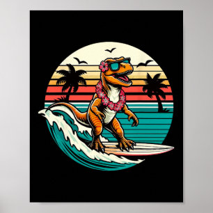 Poster Planche de surf dinosaure drôle Plage Été Surfant 