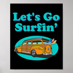 Poster Planche de surf vintage sur station Wagon Océan Pa