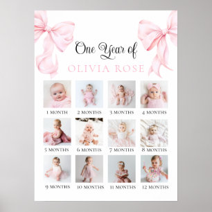 Poster Planche photo mensuelle à ruban rose pour annivers