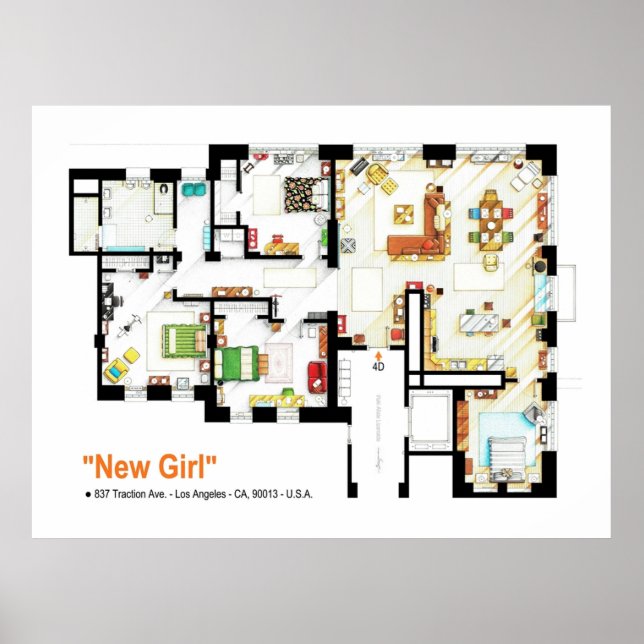 Poster Plancher de l'appartement loft de NEW GIRL (Devant)