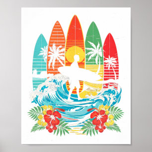 Poster Planchiste Hawaï Vague Surf Plage Amoureux Surfeur