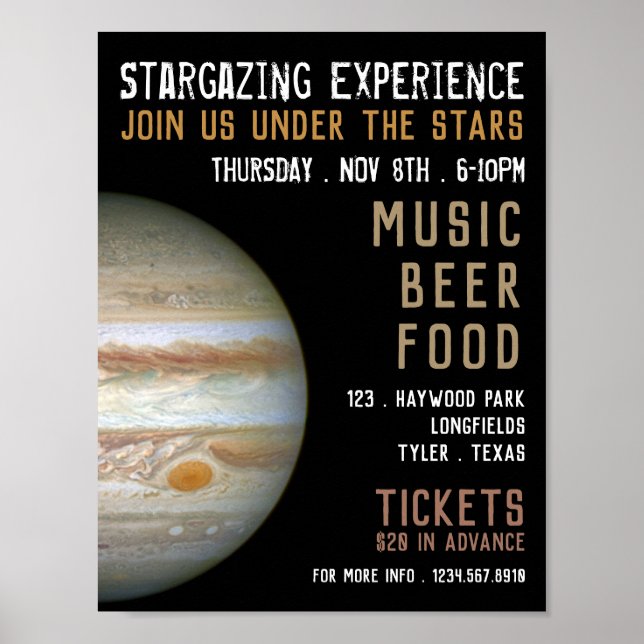 Poster Planet Jupiter, Planetarium Evénement Publicité (Devant)