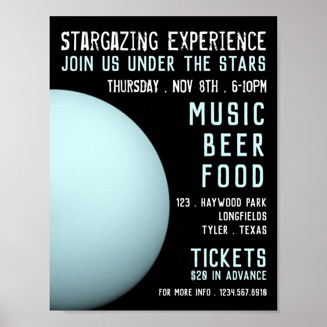 Poster Planet Uranus, Planetarium Evénement Publicité (Devant)
