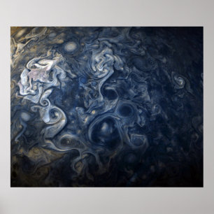Poster Planète Jupiter Blues Blue White Juno Cam Swirling