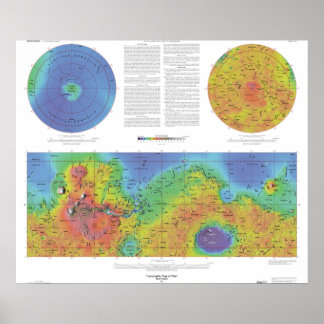Poster Planète Mars - Carte topographique