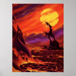 Poster Planète volcanique de science-fiction vintage avec