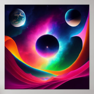 Poster Planètes colorées dans l'espace