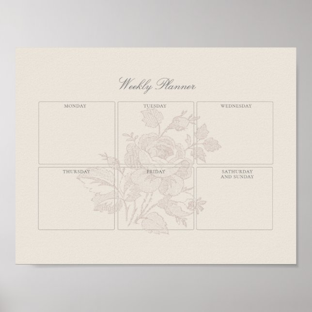 Poster Planeur hebdomadaire floral modèle imprimable (Devant)