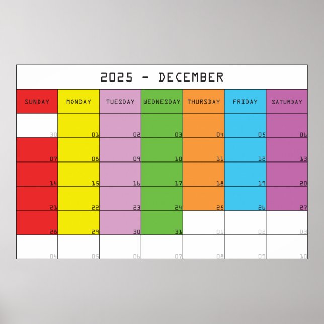 Poster planificateur de calendrier de jours de couleur dé (Devant)