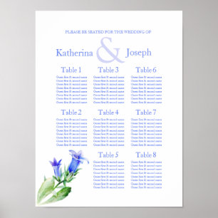 Poster Planificateur de table de mariage bleu 1-8
