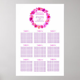 Poster Planificateur de table de mariage rose 1-9 tables