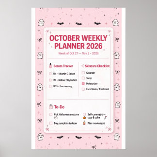 Poster Planificateur Hebdomadaire d'Octobre 2026 Rose Coq