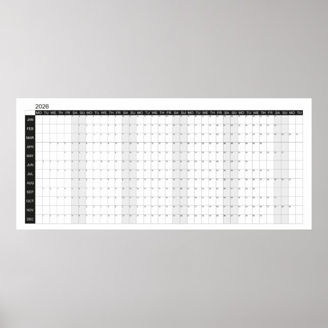Poster Planificateur mural noir et blanc 2026  (Devant)