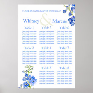 Poster Planneur de table de Mariage bleu Delphinium