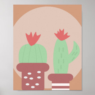 Poster Plante de cactus en pot en argile et formes d'art