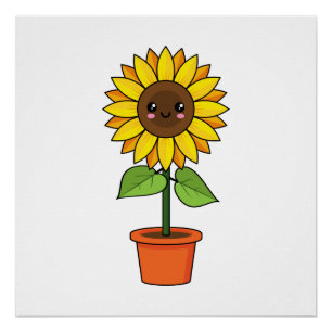 Poster Plante de tournesol Kawaii dans un pot
