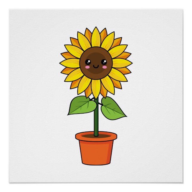 Poster Plante de tournesol Kawaii dans un pot (Devant)