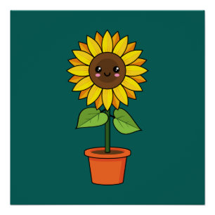 Poster Plante de tournesol Kawaii dans un pot