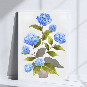 Poster Plante d'hortensia bleu   Aquarelle florale magnif