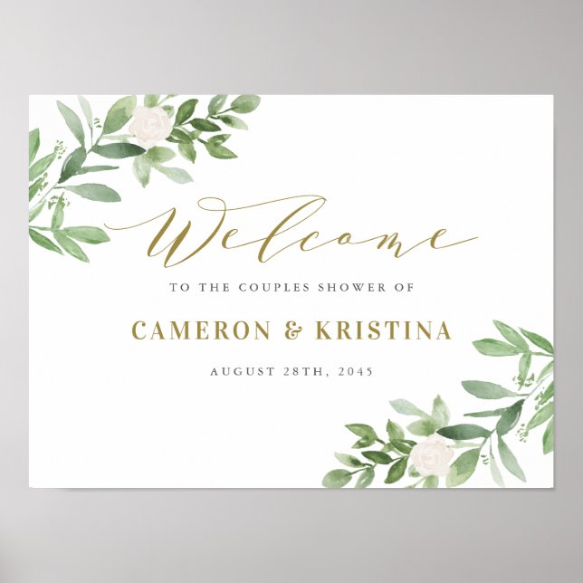 Poster Plante et fleurs blanches Shower de couple or (Devant)