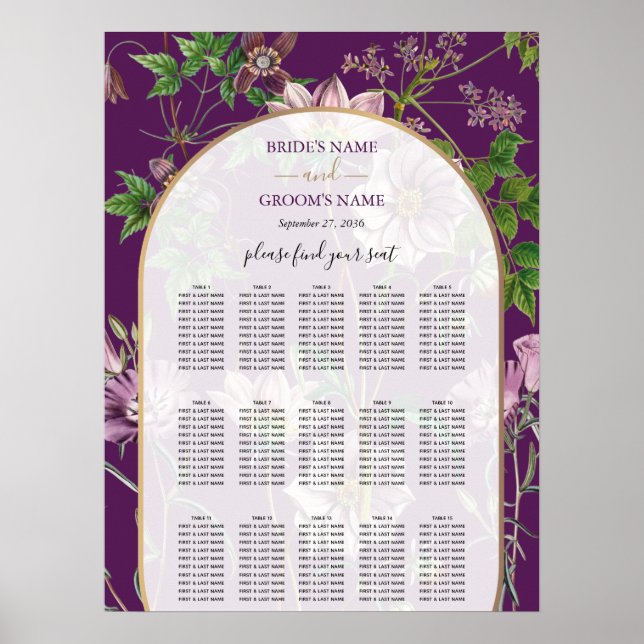 Poster Plante Florale Vert Or Mariage Carte de siège (Devant)