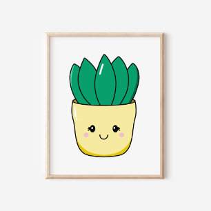 Poster Plante Succulent Glissé À La Main Cute Kawaii