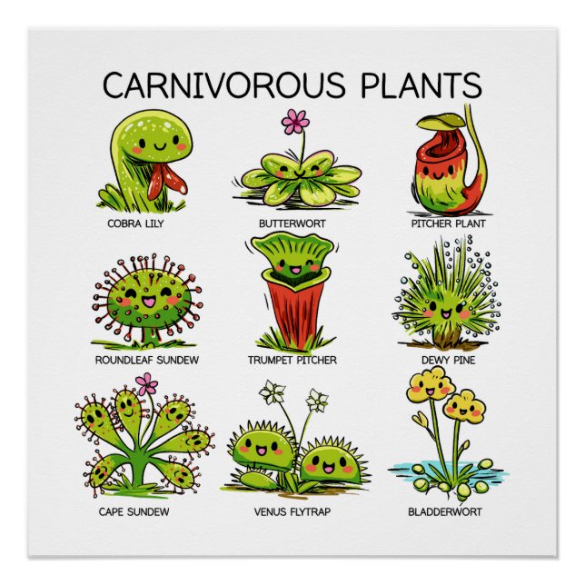 Poster Plantes carnivores mignonnes (Devant)