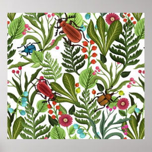 Poster Plantes décoratifs et insectes : Design sans coutu