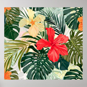 Poster Plantes tropicaux hawaïens, fleurs colorées.