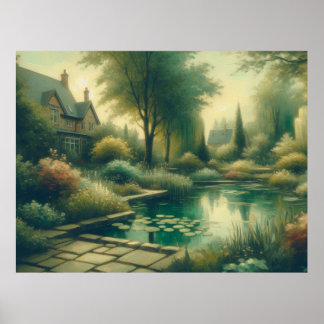 Poster Plantes vintages Garden Pond Green