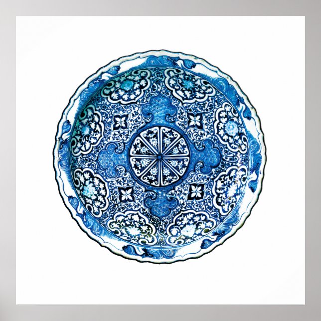 Poster Plaque chinoise antique, bleu Cobalt et blanc (Devant)