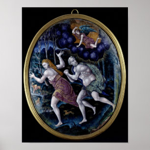 Poster Plaque ovale représentant Adam et Eve