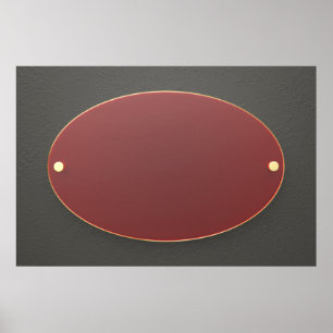 Poster Plaque rouge ovale avec bord doré