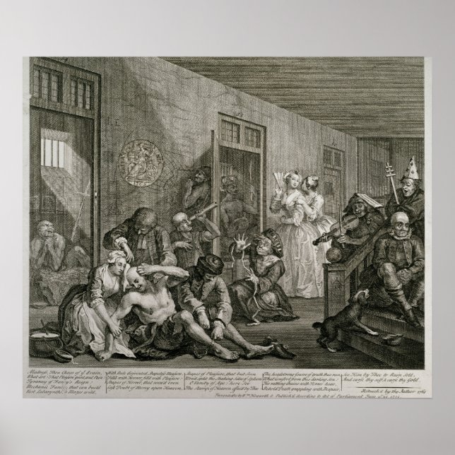 Poster Plaque VIII du Progrès d'A Rake, 1735 (Devant)