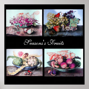 Poster Plaques de fruits /Cerises, Pêches, Raisins, Artic