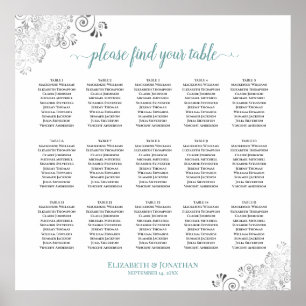 Poster Plat 15 Mariage de table Plat blanc & Turquoise